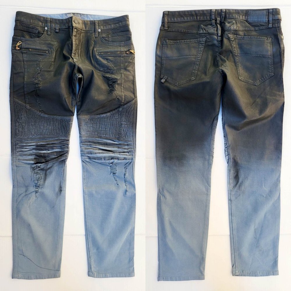 New Men's ROBIN'S JEAN Slim Fit Biker Coated Jeans